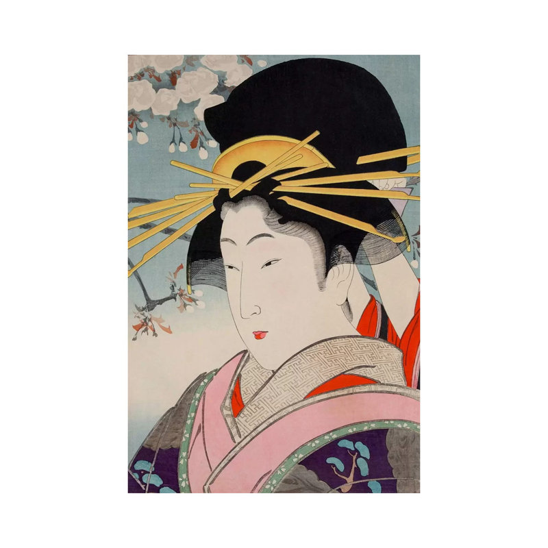Courtesan japonais woodblock pattern, reproduction d’art sur toile, H 40 po x l 26 po x P 1,5 po, Toile tendue, Pas de tapis