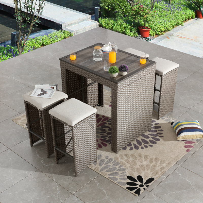 Abaigeal 5-Piece Metal and Wicker Bar Set