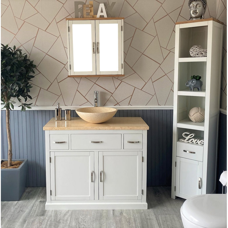 Ambach 1000mm Single Bathroom Vanity with Vessel Marble Basin, White