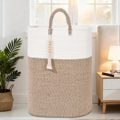 Panier à linge 65L pour vêtements, grands paniers à linge rectangulaires avec pampilles à perles, panier de rangement pour chambre de bébé