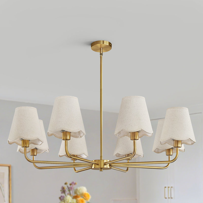 8-Light Modern Dimmable Chandelier With Fabric Shades, Brushed Gold