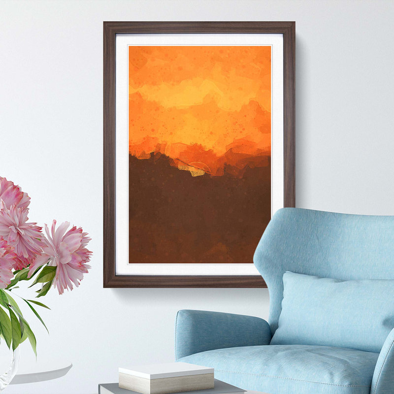 Orange Sunset Abstract Art - Picture Frame Graphic Art Print on MDF, 65cm H x 48cm W x 2cm D, Walnut Framed