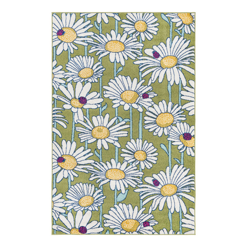 Tapis vert à motif floral Saegertown, Rectangle 5 pi 3 po x 8 pi