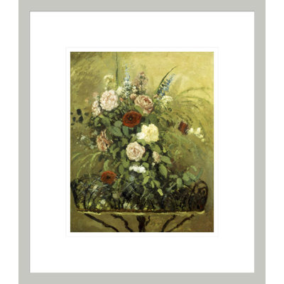 Bouquet de fleurs avec une jardinière en bois rustique par Camille Pissarro, impression giclée encadrée