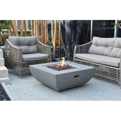 Jaymie 34" Outdoor Concrete Fire Table 50,000 BTU - Includes Lava Rocks & PVC Cover