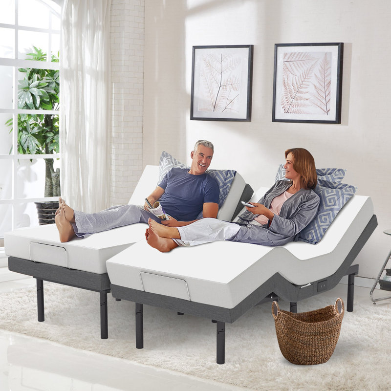 Adjustable Bed Frame With 14 Inch Mattress Includes Electric Massage For Better Sleep & Comfort - Wireless Remote & Usb Ports, Dual Massagers