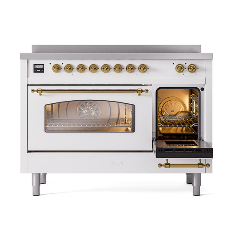 ILVE Nostalgie II 48 in Induction Range, White/Brass