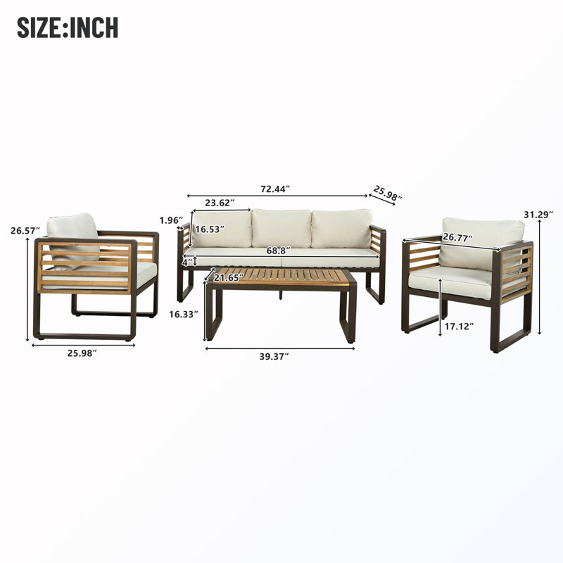 Ensemble de conversation d'extérieur 4 pièces avec coussin amovible, Blanc