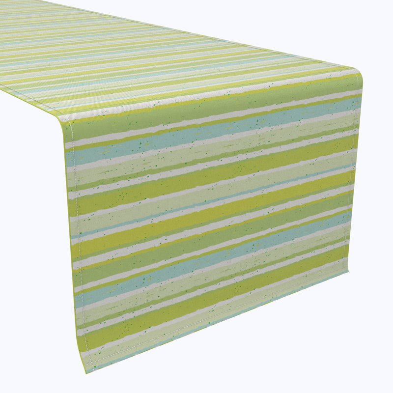 Table Runner, 100% Cotton, 16X108", Green Stripes & Ink Splatter, 108" L x 16" W