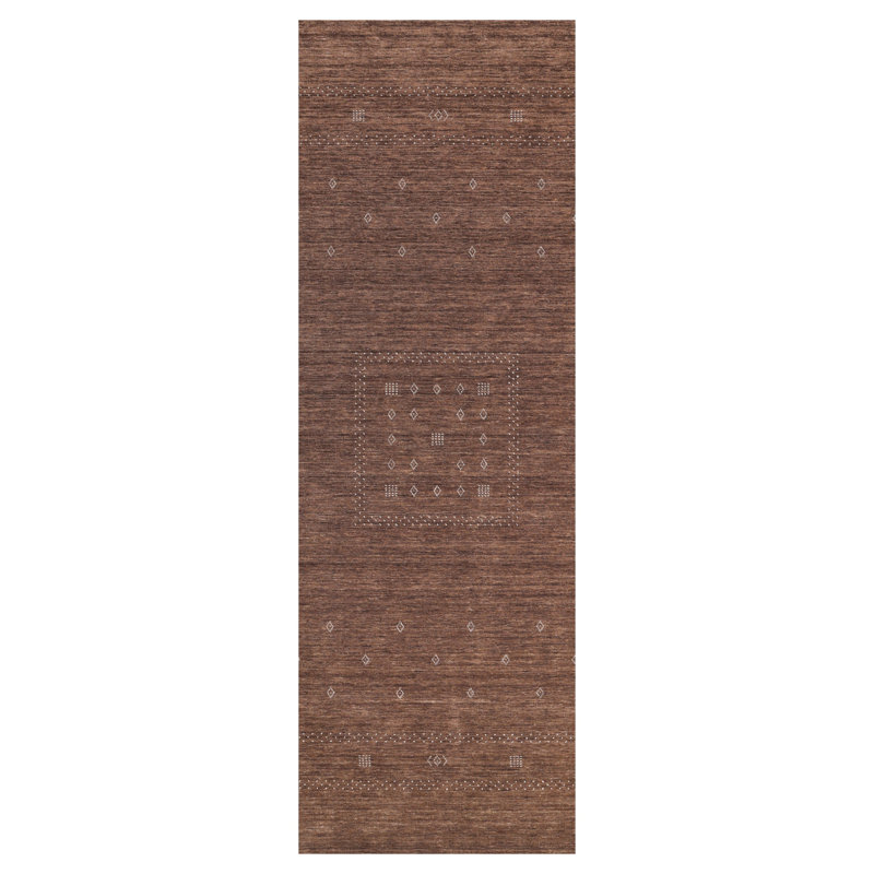 Simi Hand Knotted Cotton/Wool Southwestern Area Rug, Runner 2'6" x 8', Dark Brown