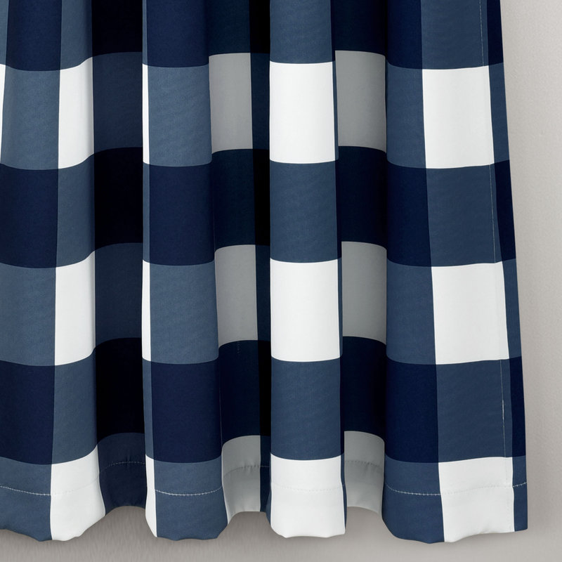 Kelly Checker Room Darkening Curtain Pair, Navy, 52" W x 84" L