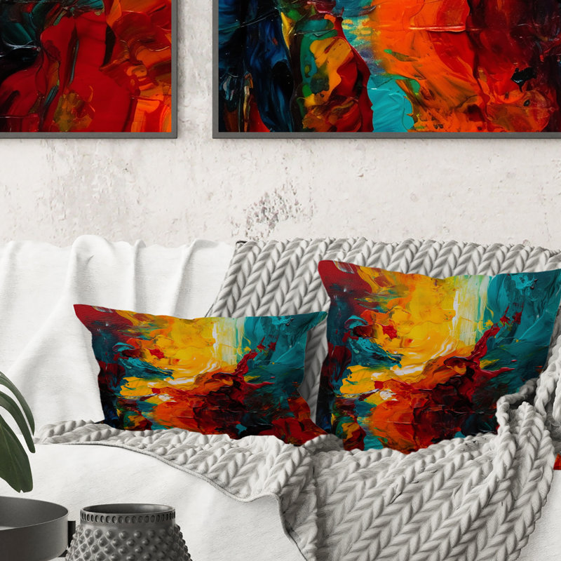 Coussin décoratif jaune et turquoise Journey Of Abstraction II - Abstract Abstract