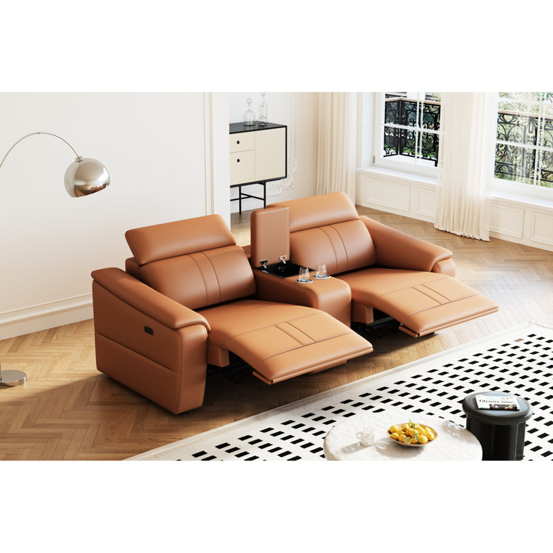 Fauteuil inclinable électrique simple en cuir technique brun, réglable 105 - 175, inclinable électrique, respirant et structure en bois