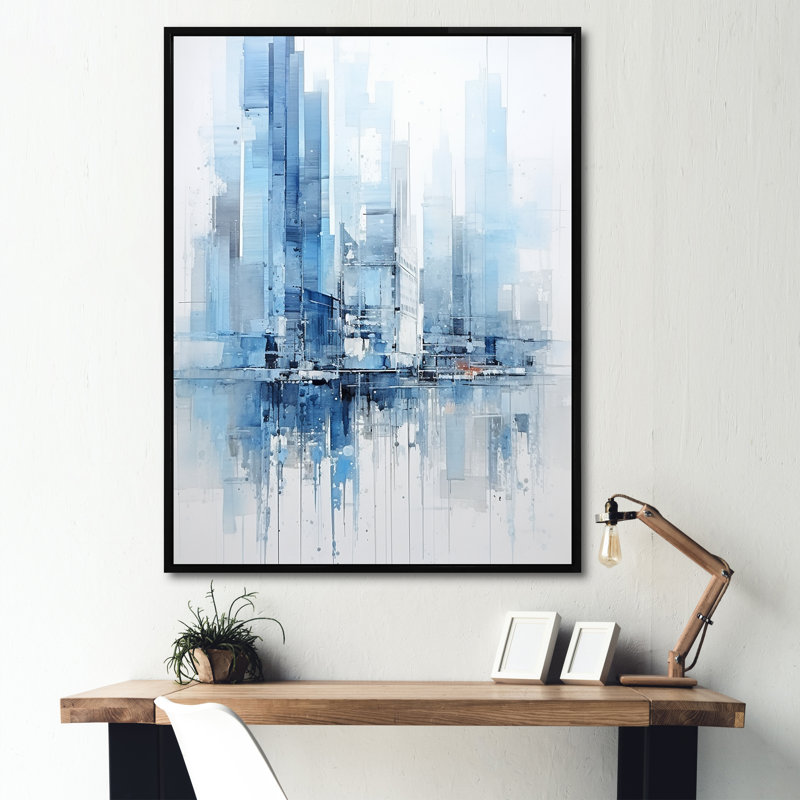 «Azure Ascent Skycrapers Harmony I», reproduction sur toile, Cadre flottant noir, H 32 po x l 16 po
