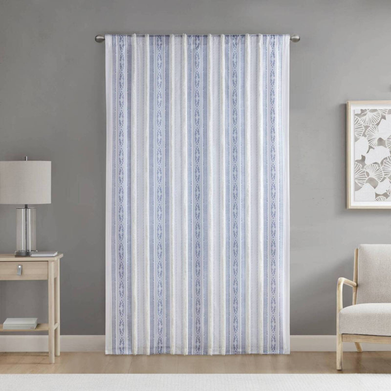 Panneau de rideau en poly avec rayures et doublure touffetées, 50 x 95 po