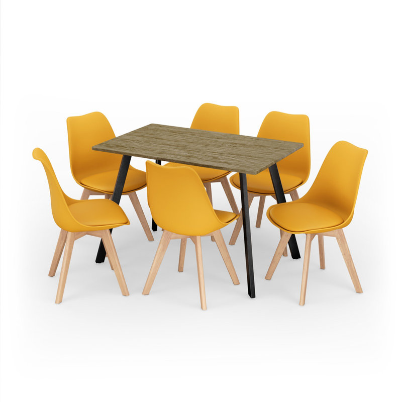 6 -Person Dining Set, Oak, Yellow