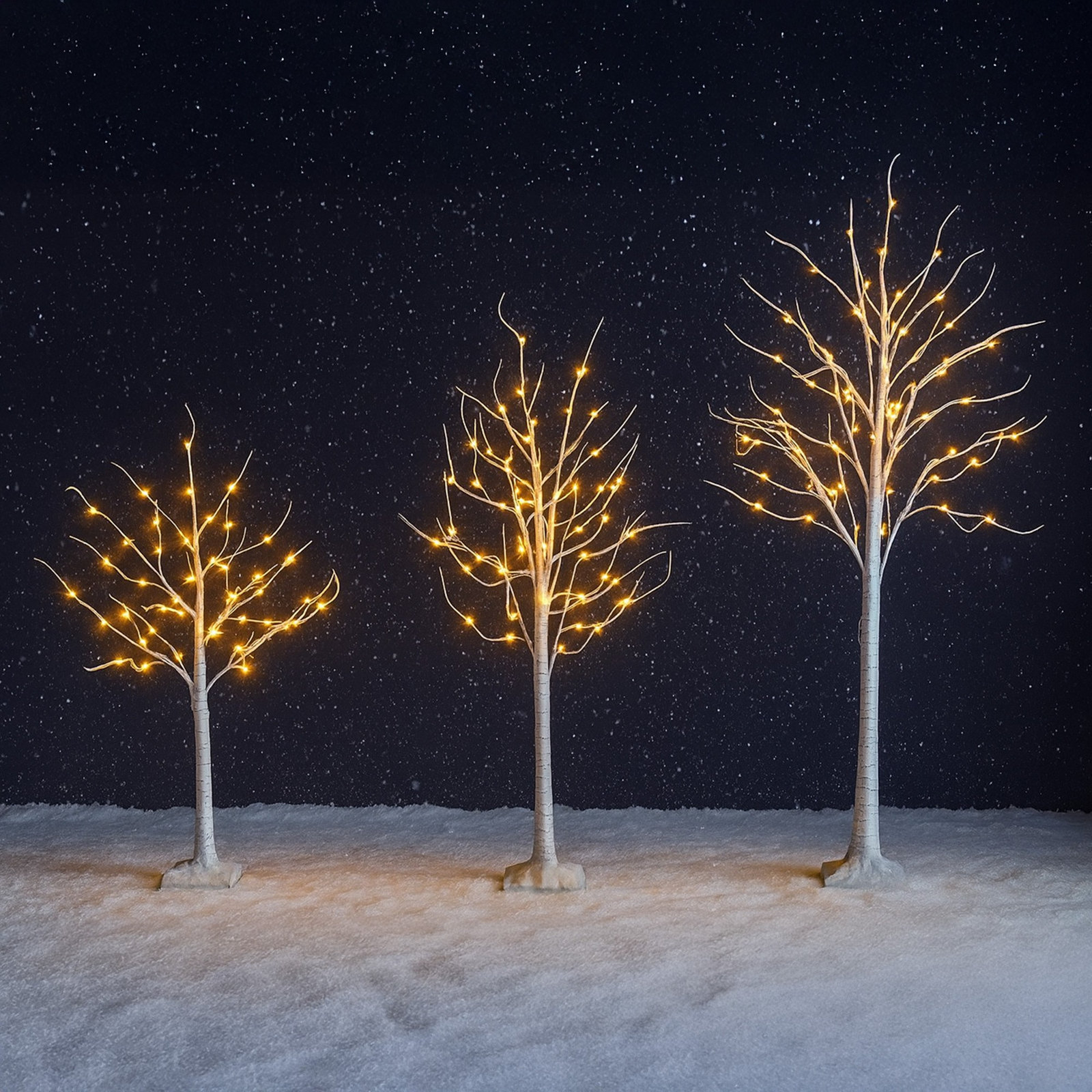 4Ft. 6Ft. 8Ft. Pre-Lit Artificial White Birch Trees With LED Lights - Set Of 3, 72" H x 22" W x 22" D, White