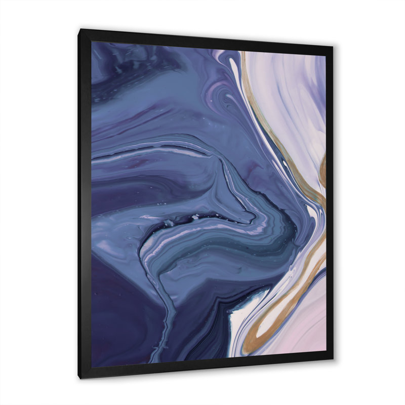 Art de luxe sur toile tourbillonnant en marbre bleu de luxe, Cadre photo noir, H 20 po x l 12 po x P 1 po