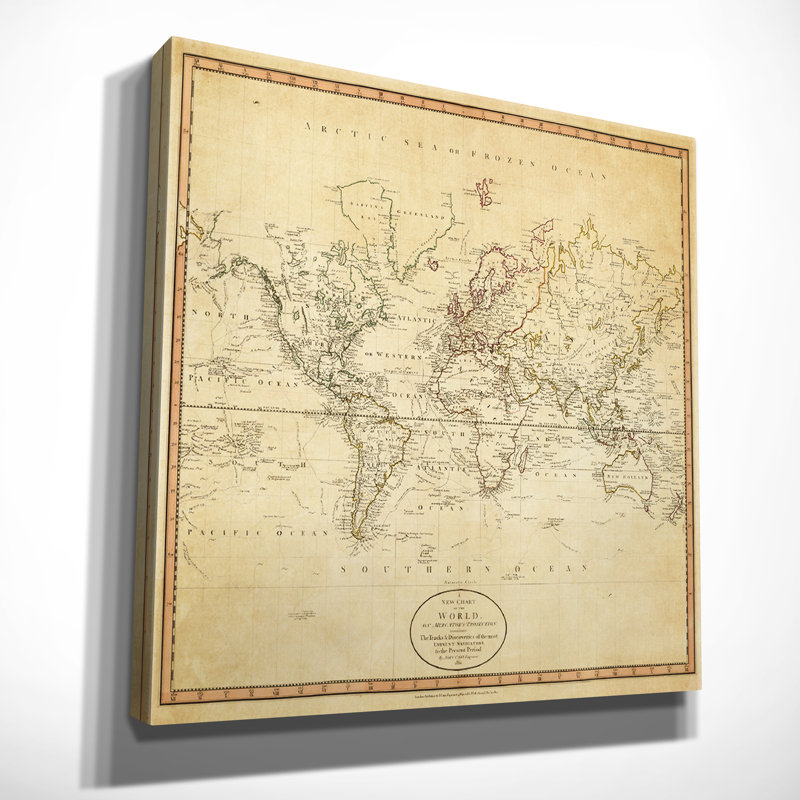 « rétro world map i », reproduction d’impression sur toile tendue, H 24 po x l 24 po x P 1,5 po