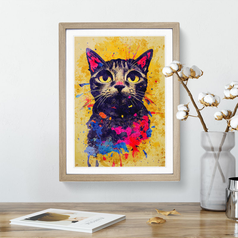 Catt Splash No.1 1 Piece Single Picture Frame Wall Art, 64cm H x 46cm W x 2cm D, Oak