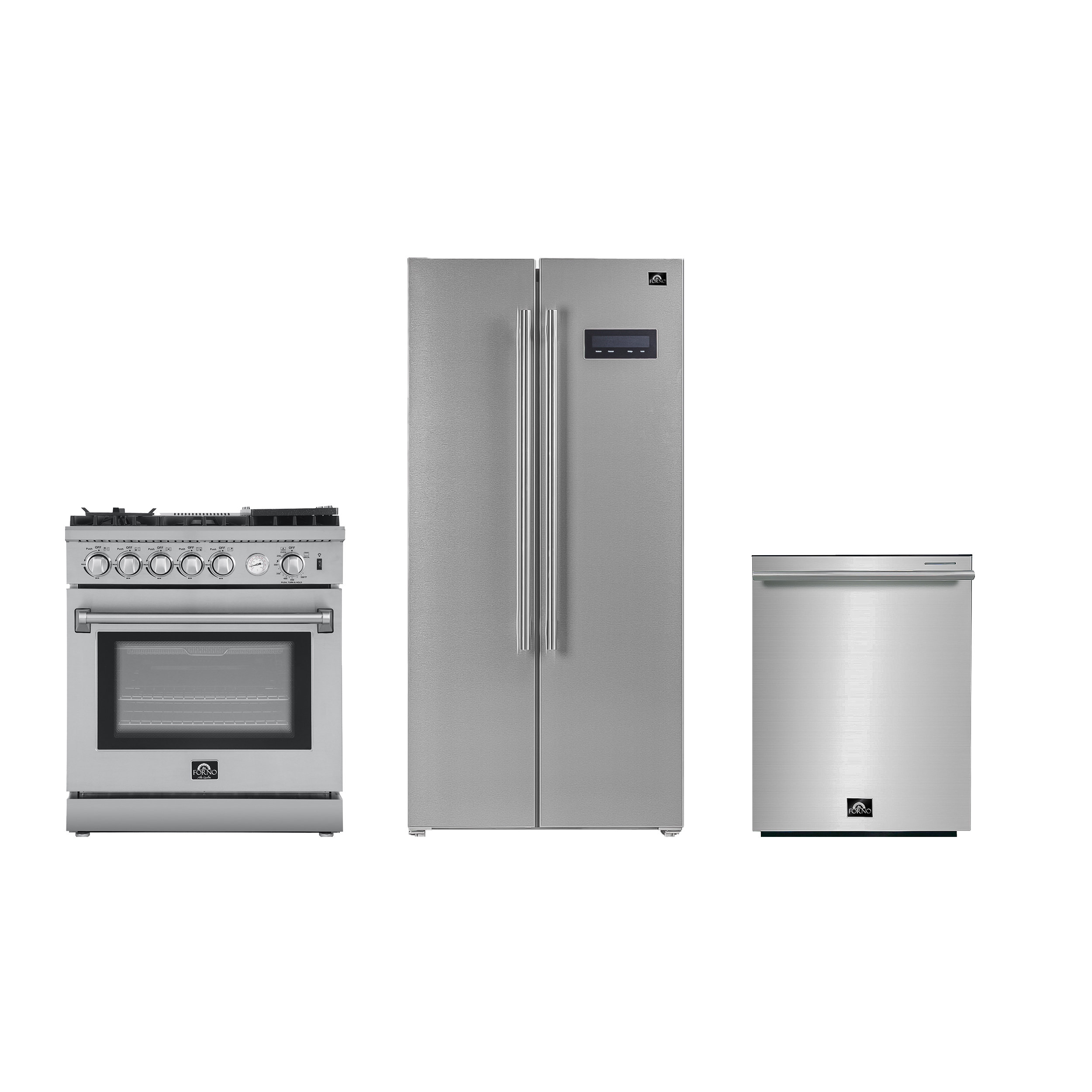 Forno 5 Piece Kitchen Appliance Package with French Door Refrigerator ,  36'' Dual Fuel Freestanding Range , Built-In Dishwasher , Microwave Drawer  