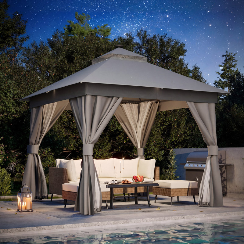 Pavillon de jardin en acier, 10 pi. X 10 pi avec lumières DEL, gris