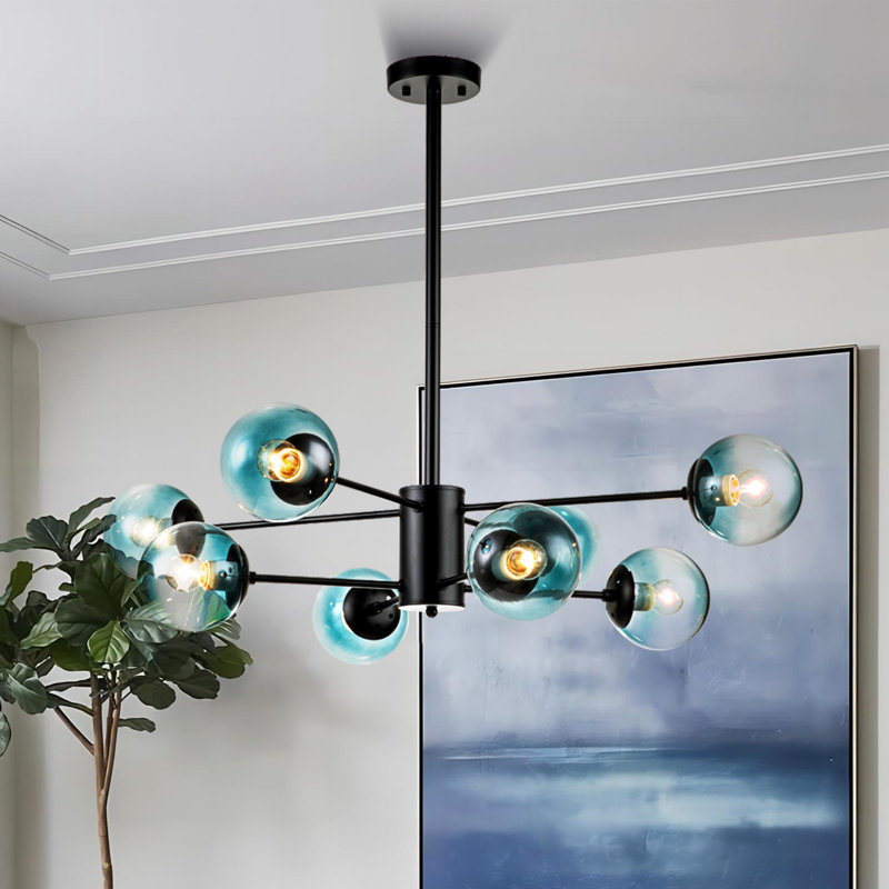 Lustre linéaire moderne Spoutnik à 8 lumières Davesha, Noir, noir, noir, noir