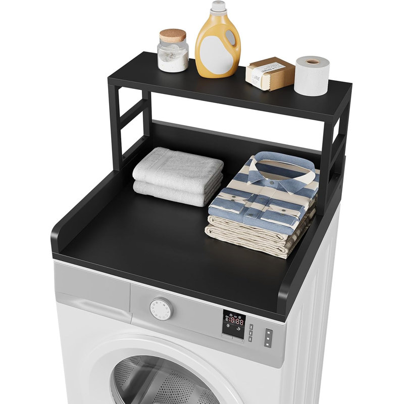 Organisateur à 2 niveaux pour laveuse-sécheuse avec surface imperméable, coins de sécurité courbés et panneau latéral anti-chute