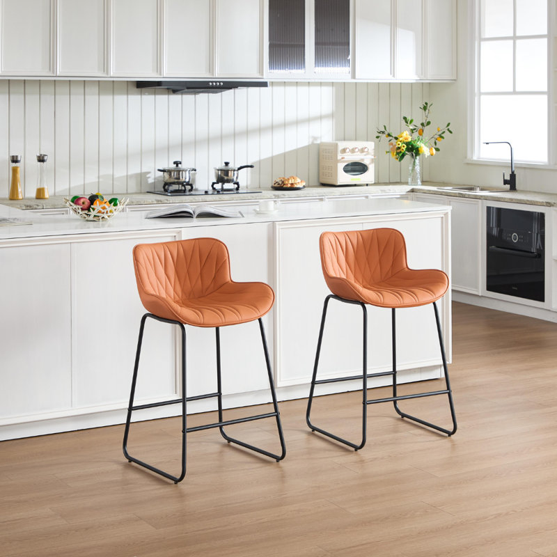 Upholstered Counter Stool with Metal Frame, Orange