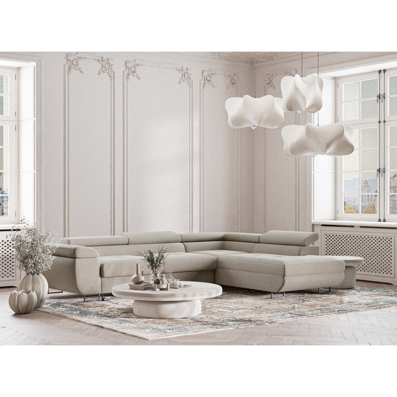 4 Seater Reclining Corner Sofa , Right Hand Facing, Beige Polyester
