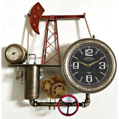 Oil Industrial Steampunk Wall Clock with Hygrometer