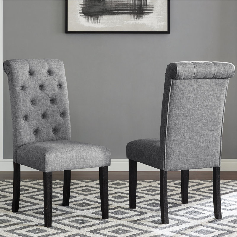 Chaise de salle à manger en bois massif de 2, matériau gris, 2 chaises élégantes en tissu gris, structure, Gris