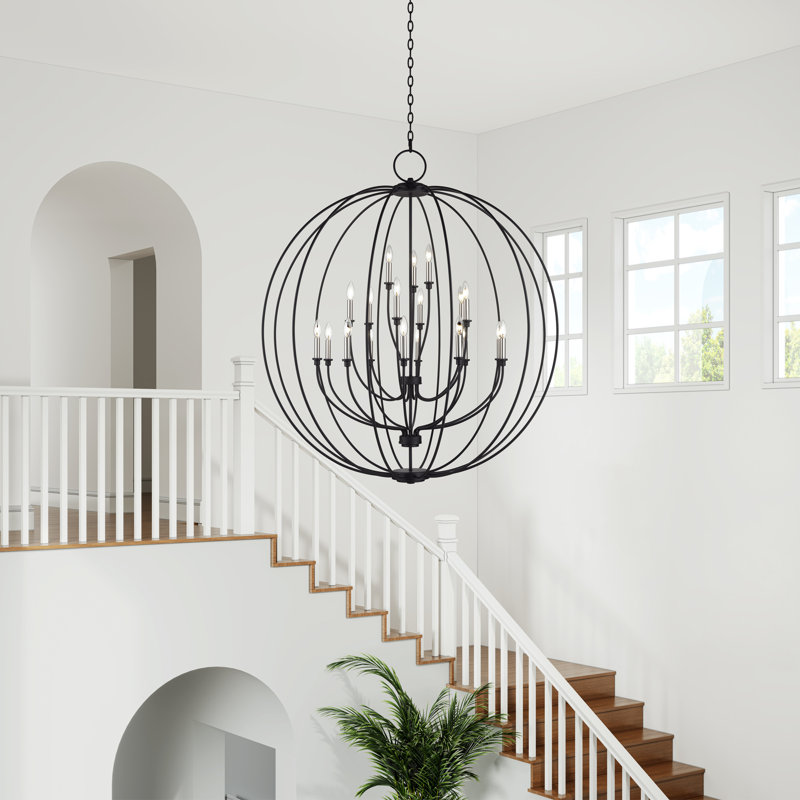 19 Light Black Globe Grande Foyer Chandelier With Brushed Nickel Accents, Black
