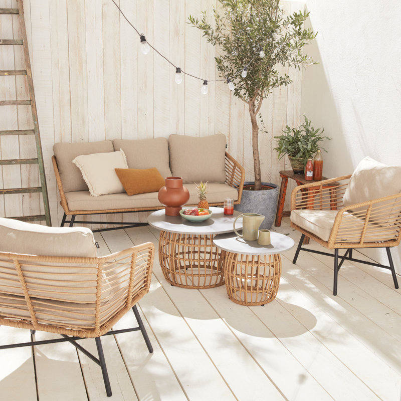 Swerve Rattan 4 - Person Seating Group with Cushions, Grey