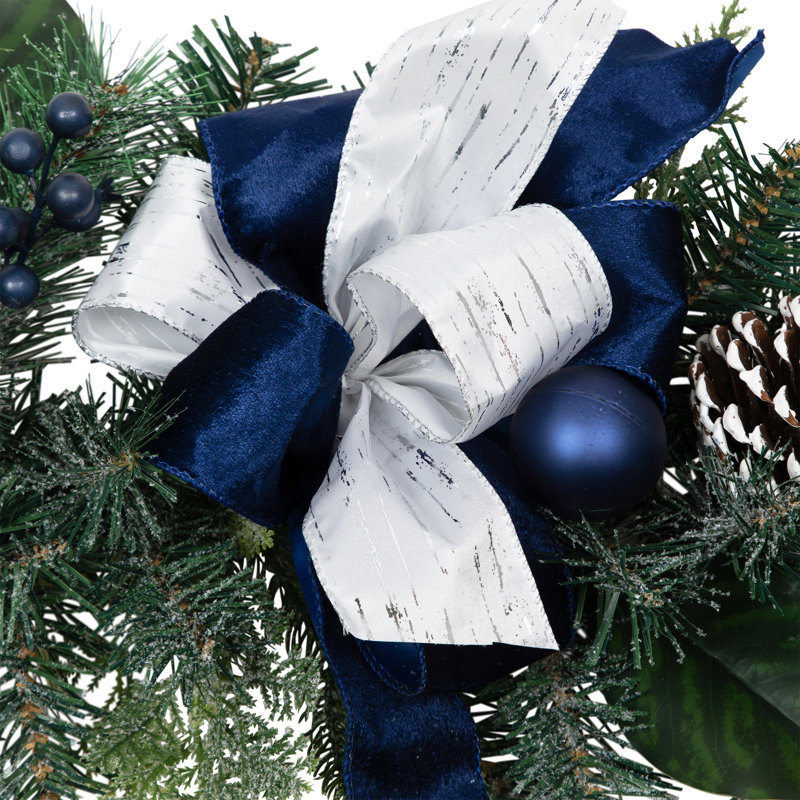 Frosted Pine With Blueberries Bows And Ornaments Christmas Garland - 6' X 8" - Unlit