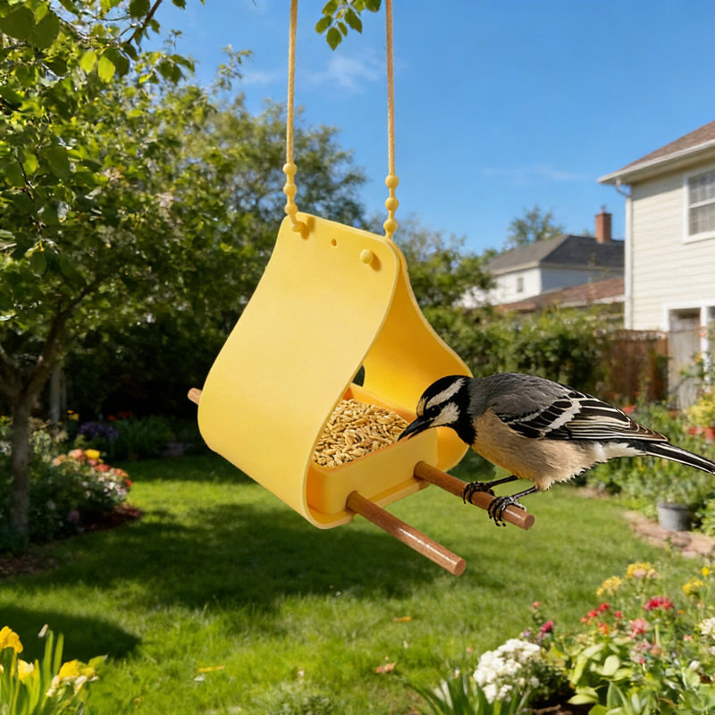 Mangeoire pour animaux avec cage de suspension intégrée, Jaune
