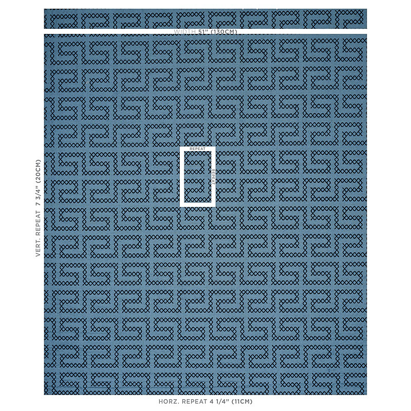 A Maze Embroidery Fabric, Cadet