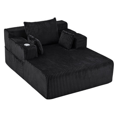 49" W Oversized Corduroy Chaise Lounge Sofa Deep Seat Couch Upholstered Sofa Bed with 1 Cup Holders & 4 Side Pockets - No Assembly Required by Mercer41