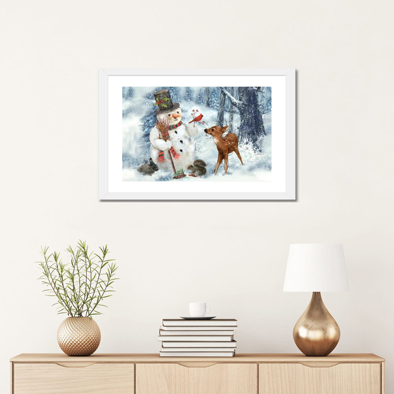 « Woodland bonhomme de neige » par Giordano studios-impression, H 16 po x l 24 po x P 1 po, Papier encadré blanc, Blanc
