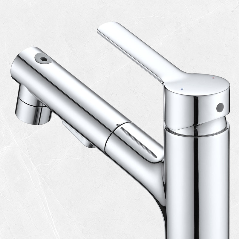 Pull Out Single Hole Bathroom Sink Faucet With Metal Pop Up Drain, Chrome