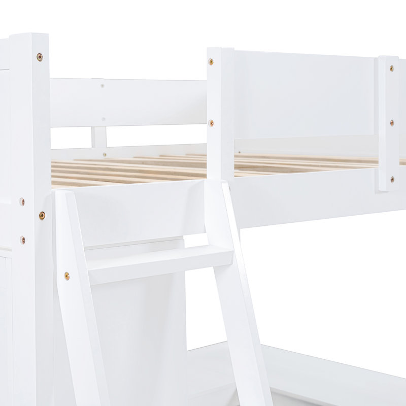 Full Loft Bed With Desk And Bookcase, White
