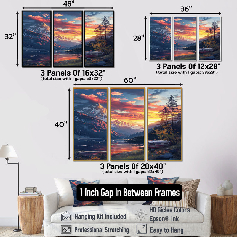 Ensemble de salon Caulkins - Camping Travel Wall Art, Cadre flottant noir, H 28 po x l 36 po x P 1 po