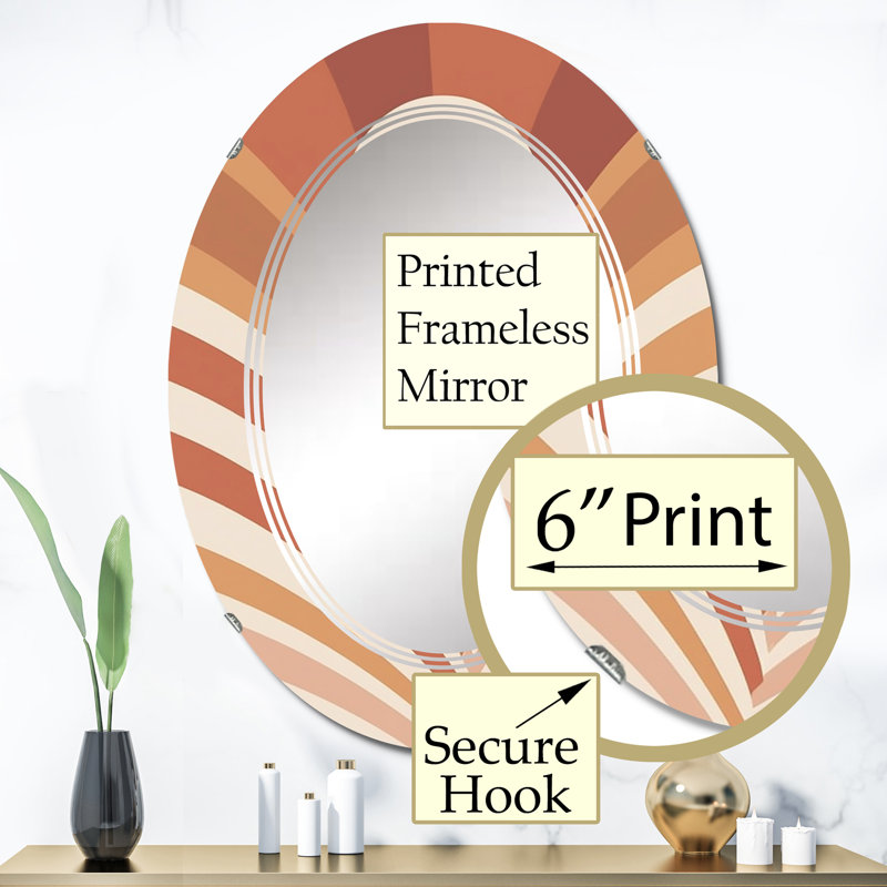 Rétro terre cuite soleil Midcentury Landscape I - Miroir mural moderne ovale, 36 po x 24 po