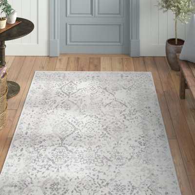 Almirka Medallion Runner Rug for Living Room Bedroom Dining Room Entryway Hallway Kitchen, Ivory/Grey