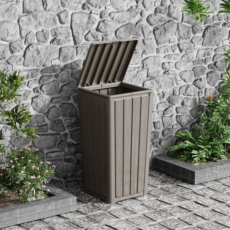 Poubelle en résine 30 gallons avec couvercle, poubelle intérieure et extérieure imperméable pour patio, garage, piscine, jardin, cour, terrasse et cuisine