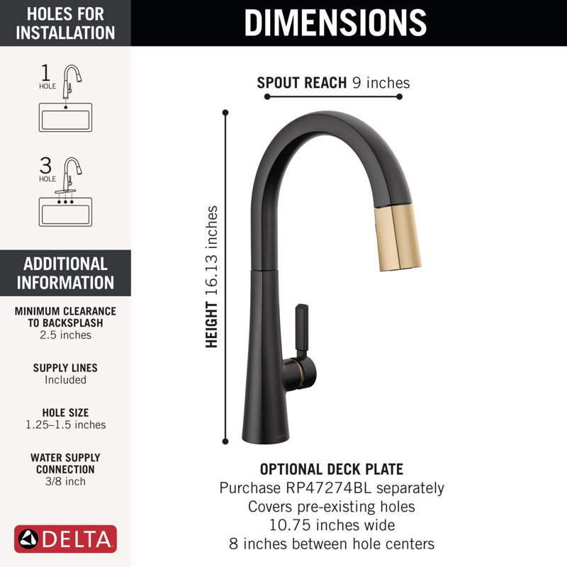 Single Handle Pull-Down Kitchen Faucet, Matte Black / Champagne Bronze
