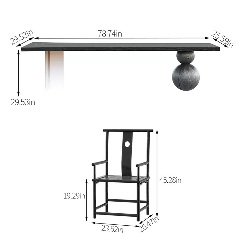 Ensemble de salle à manger rectangulaire, H 29,53 po x L 78,74 po x l 29,53 po
