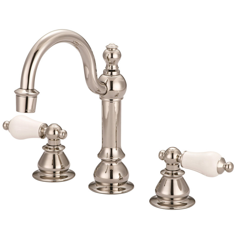 Robinet de salle de bain à grande arche avec drain, Nickel brossé, Levier en porcelaine