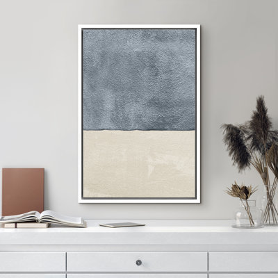 Minimal Landscape Watercolor Pastel Blue Gray Neutral Decor Painting Framed Canvas Print Wall Art