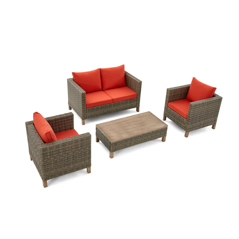 Wilek 4 - Person Patio Conversation Set with Cushions, Orange